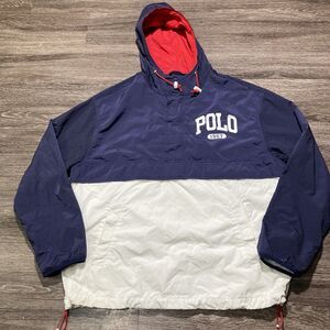 Polo Ralph Lauren Half Zip Jacket Mens Medium White Blue Navy Red 1967
